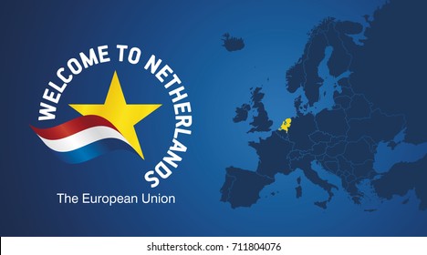 Welcome to Netherlands EU map banner logo icon