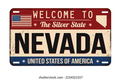 Welcome to Nevada vintage rusty license plate on a white background, vector illustration