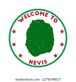 Welcome to Nevis stamp. Grunge island round stamp with texture in Super Rose Red color theme. Vintage style geometric Nevis seal. Vibrant vector illustration.