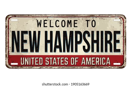 Welcome to New Hampshire vintage rusty metal plate on a white background, vector illustration