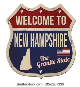 Welcome to New Hampshire vintage rusty metal sign on a white background, vector illustration