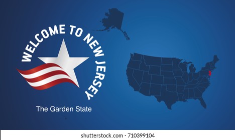 Welcome to New Jersey USA map banner logo icon