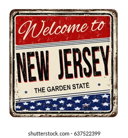 Welcome to New Jersey vintage rusty metal sign on a white background, vector illustration