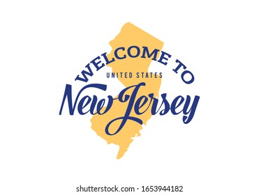 Welcome To NEW JERSEY Word Text, Creative Font Design Illustration, Welcome sign with map