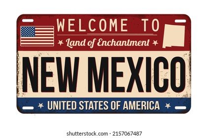 Welcome to New Mexico vintage rusty license plate on a white background, vector illustration