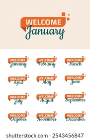 Welcome new month creative tags and illustration in orange and green colour