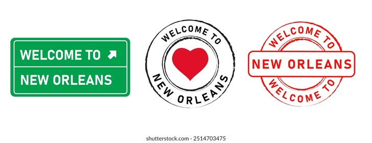 Bem-vindo a Nova Orleans EUA selo da cidade de Louisiana sinal de distintivo colorido símbolo destino turístico conjunto de design coleção