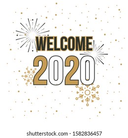 Welcome new year 2020 design banner. Giant firework design illustration with star particle. New year poster, flyer, social media post
