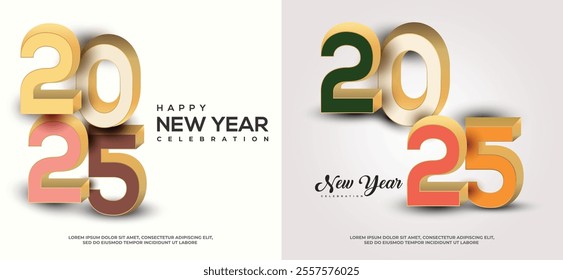 Welcome the New Year, Bright Future Awaits 2025, Celebrate Happy New Year 2025, Happy New Year 2025 vector template set, poster, social media post, card