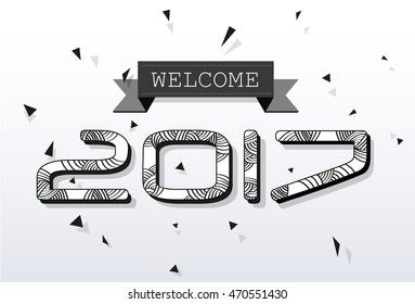 Welcome new year celebration vector doodle