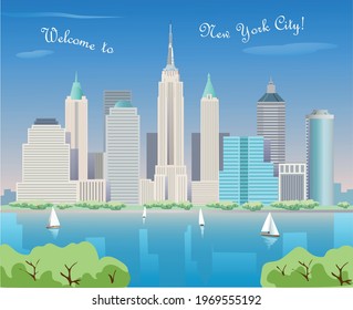 Welcome to New York City poster. Scyscrapers. Vector art illustration