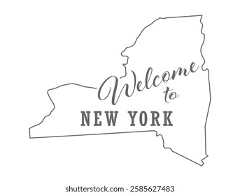 Welcome to New York. Outline of the state with a welcome inscription. A template for covers, banners, posters, and posters.