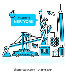 Welcome to New York Poster Illustration Modern Line Design