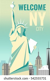 Welcome to New York poster retro design. For web banners, post card, travel advertisement.