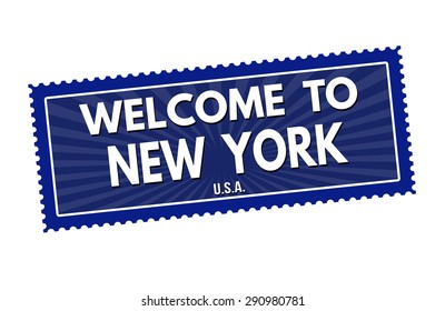 Welcome to New York travel sticker or stamp on white background, vector illustration