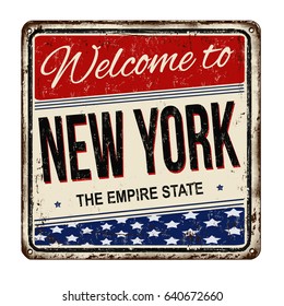 Welcome to New York vintage rusty metal sign on a white background, vector illustration