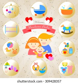 welcome newborn baby infographics happy family vector design
