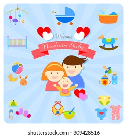 welcome newborn baby infographics happy family vector design