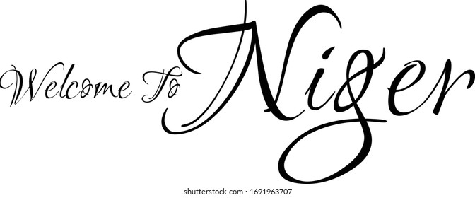 Welcome To Niger Creative Cursive Grungy Typographic Text on White Background