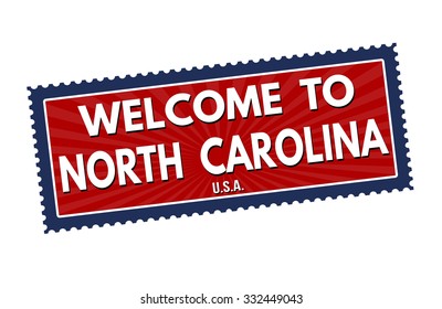 Welcome to North Carolina travel sticker or stamp on white background, vector illustration