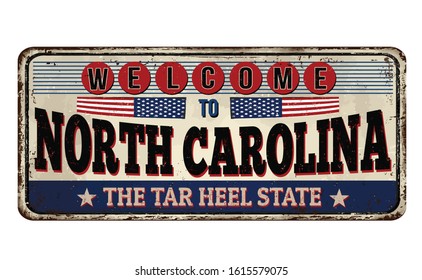 Welcome to North Carolina vintage rusty metal sign on a white background, vector illustration