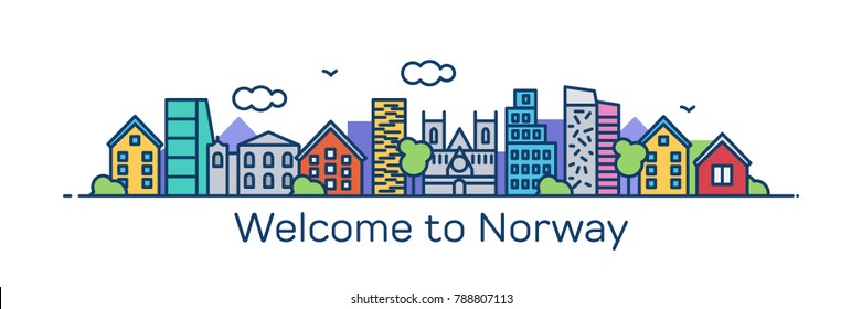 Welcome to Norway. Modern flat line style. Vector illustration
