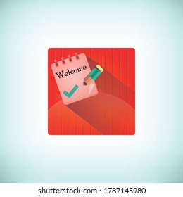 Icono de forma de diseño del Bloc de notas de bienvenida