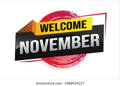 bienvenido Noviembre palabra concepto de texto icono logo signo símbolo Vector nota 3d divertido estilo para el uso página de destino, Plantilla, redes sociales, Web, App móvil, póster, Anuncio, flyer, fondo, Tarjeta de regalo, Cupón

