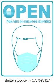 Welcome now open keep social distance and use face mask. Vector.Welcome we're open.Can be used for businesses to show they are still open during the coronavirus pandemic.
