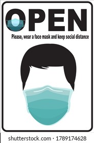 Welcome now open keep social distance and use face mask. Vector.Welcome we're open.Can be used for businesses to show they are still open during the coronavirus pandemic.