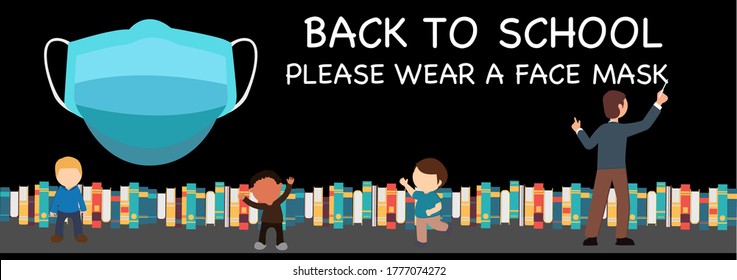 Welcome now school open keep social distance and use face mask. Vector.Welcome we're open.Can be used for businesses to show they are still open during the coronavirus pandemic. back to school.
