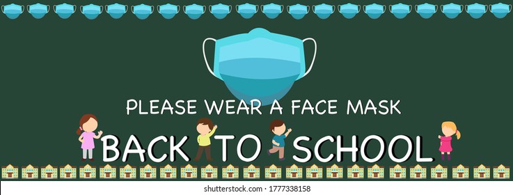 Welcome now school open keep social distance and use face mask. Vector.Welcome we're open.Can be used for businesses to show they are still open during the coronavirus pandemic. back to school.
