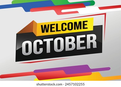 Willkommen Oktober Word-Text-Konzept-Symbol-Logo-Zeichen-Symbol-Vektorgrafik Hinweis 3D-Stil für die Verwendung Zielseite, Vorlage, Social Media, Web, mobile App, Poster, Banner, Flyer, Hintergrund, Geschenkkarte, Coupon

