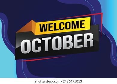 bienvenido octubre palabra concepto de texto icono logo signo símbolo Vector nota 3d estilo para uso página de destino, Plantilla, redes sociales, Web, App móvil, póster, Anuncio, flyer, fondo, Tarjeta de regalo, Cupón

