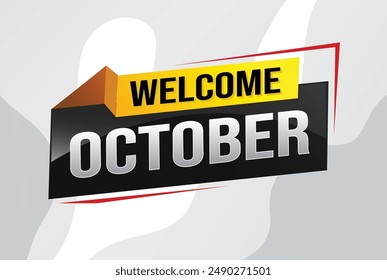 bienvenido octubre palabra concepto de texto icono logo signo símbolo Vector nota 3d estilo para uso página de destino, Plantilla, redes sociales, Web, App móvil, póster, Anuncio, flyer, fondo, Tarjeta de regalo, Cupón

