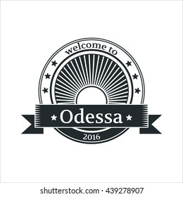 Welcome to Odessa emblem. Rising sun logo