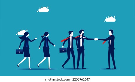 Welcome to the office. Businessmen shake hands to welcome and introduce new employees to the team