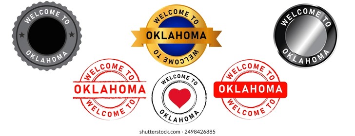 welcome to Oklahoma city stamp collection design icon destination part USA united state arrive arriving America tourist tourism tour country greeting