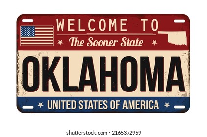 Welcome to Oklahoma vintage rusty license plate on a white background, vector illustration