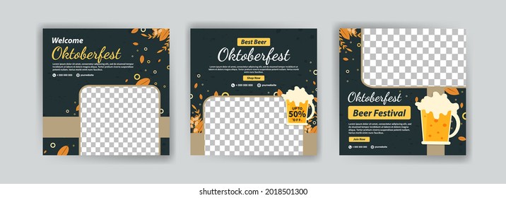 Bienvenidos al Oktoberfest. Mejor festival de cerveza Oktoberfest. Festival de Cervezas Oktoberfest. Vector de banner para anuncios de medios sociales, anuncios web, mensajes de negocios, volantes de descuento y banners de gran venta.