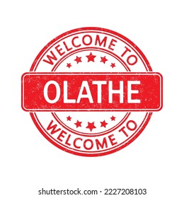 Bienvenidos a Olathe. Impresión de un sello redondo con una escoria. Estilo plano