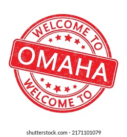 Welcome to Omaha. Impression of a round stamp with a scuff. Flat style