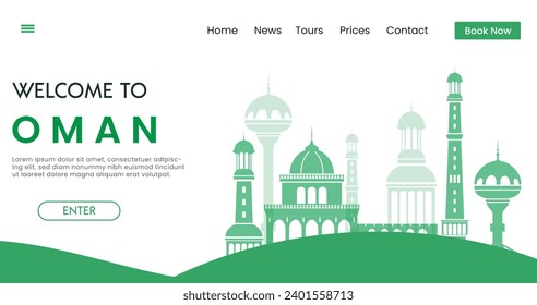 Welcome to Oman Skyline background vector illustration. Travel and Tourism Famous  Arab Islamic traditional Landmarks.