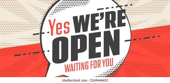 Welcome on open event banner design. Invitation on grand opening creative background vector illustration. Poster for social media, online shop store, business and marketing