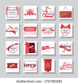 welcome and open day detailed style icon set design of Store shop supermarket and market theme Vector illustration