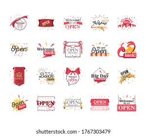 welcome and open day detailed style icon set design of Store shop supermarket and market theme Vector illustration