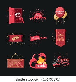welcome and open day detailed style icon set design of Store shop supermarket and market theme Vector illustration