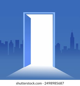 Welcome Open Door Blue Illustration