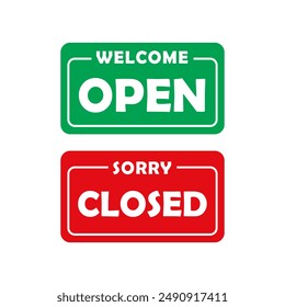Welcome open and sorry closed labels. Isolated icon symbols.