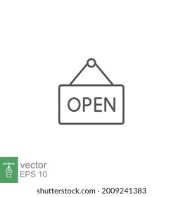 welcome open store icon. Open the door tag for market notice symbol. store opening advertising sign. Hanging information onboard, line style. Vector illustration design on white background. EPS 10